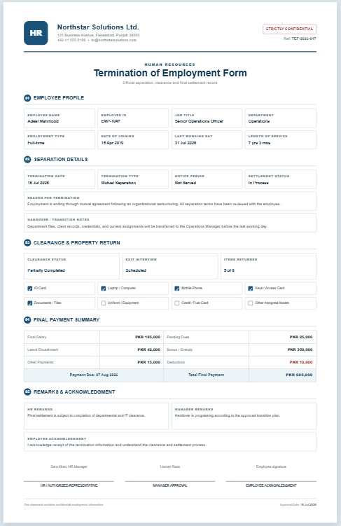 Termination of Employment Form
