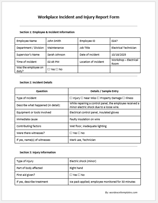 Workplace Incident and Injury Report Form