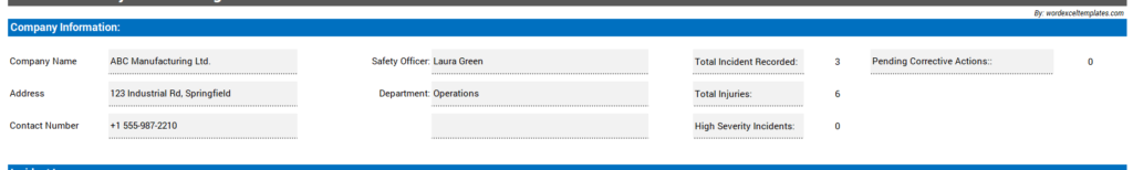 Health and Safety Incident Report Log