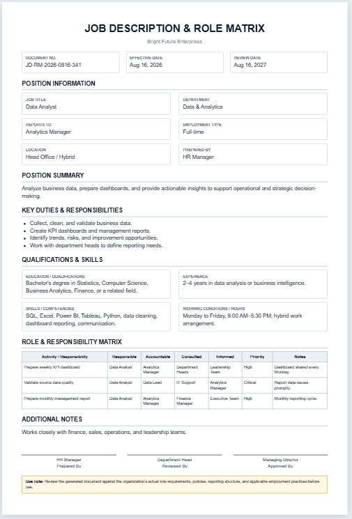 Job Description and Role Matrix