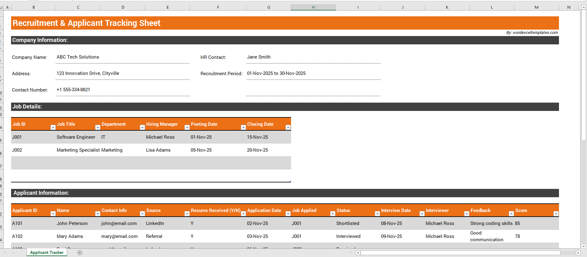 Recruitment & Applicant Tracking Sheet