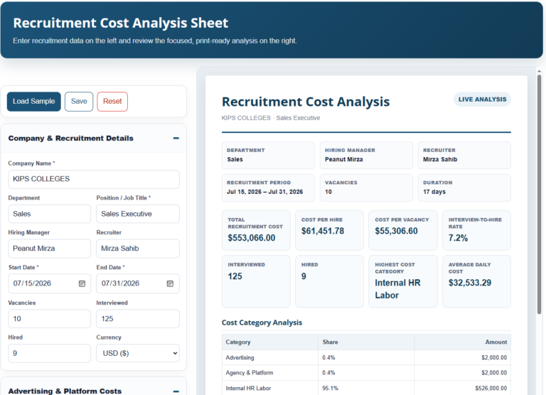 Recruitment Cost Analysis Worksheet