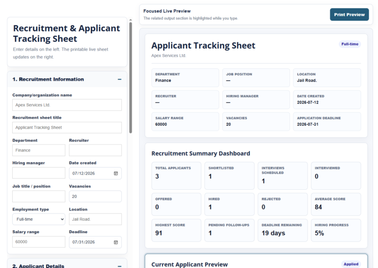 Recruitment and Applicant Tracking Sheet