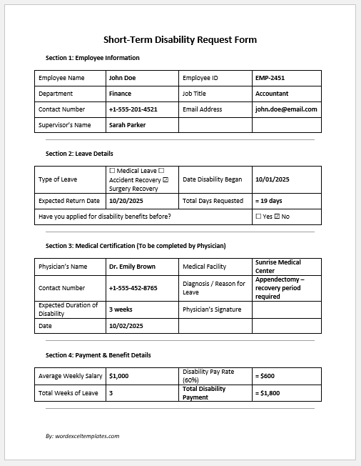 Short-Term Disability Request Form