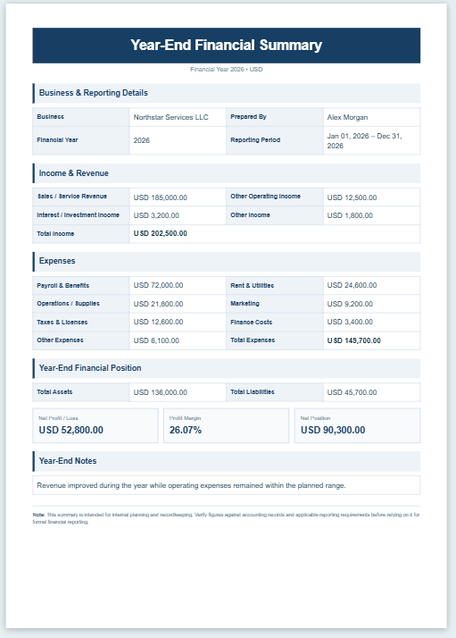 Year-End Financial Summary Generator