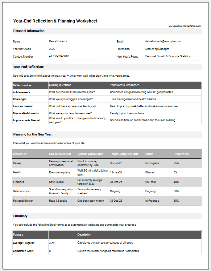 Year-End Reflection & Planning Worksheet