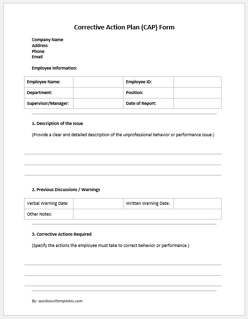 Corrective Action Plan (CAP) Form
