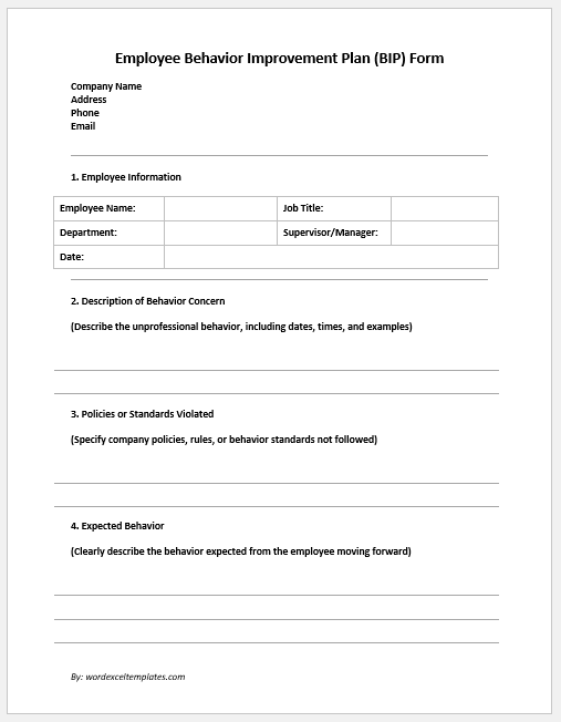Employee Behavior Improvement Plan (BIP) Form