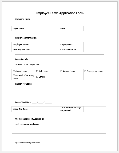 Employee Leave Application Form