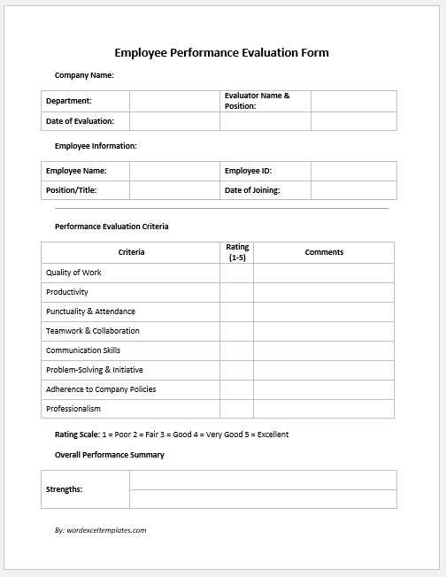 Employee Performance Evaluation Form
