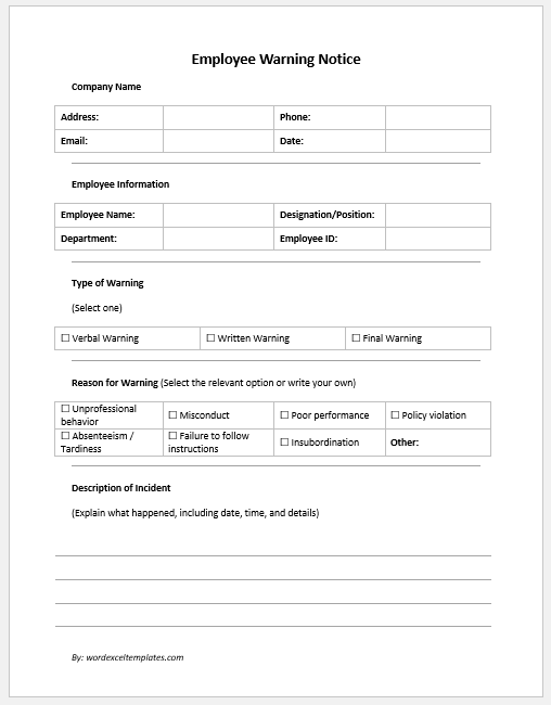 Employee Warning Notice Template