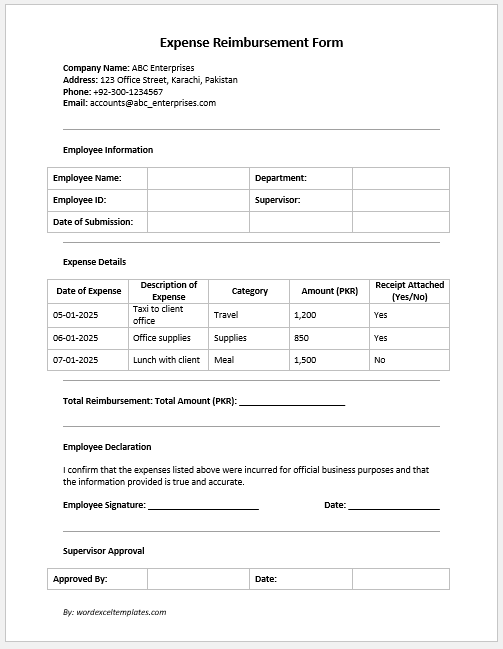 Expense Reimbursement Form