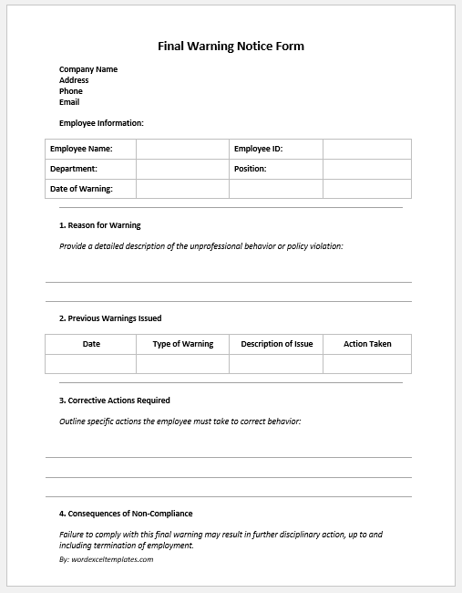 Final Warning Notice Form