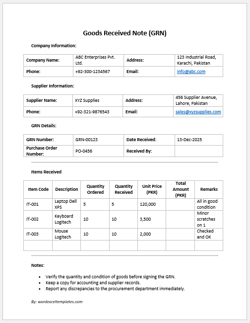 Goods Received Note (GRN)