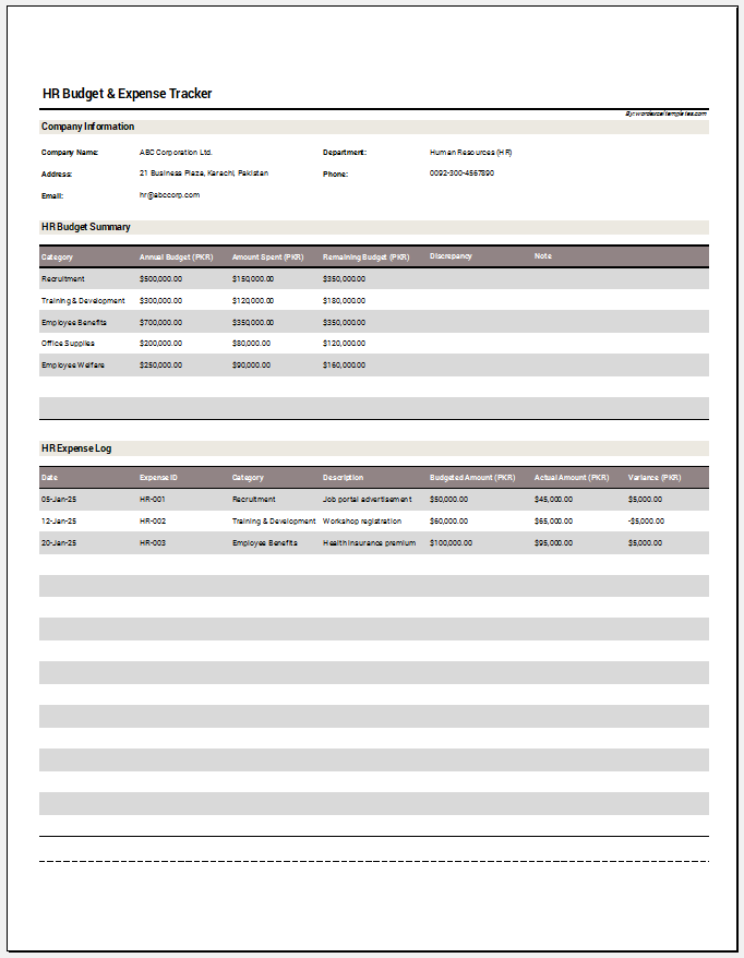 HR Budget & Expense Tracker Template
