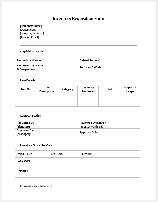 Inventory Requisition Form