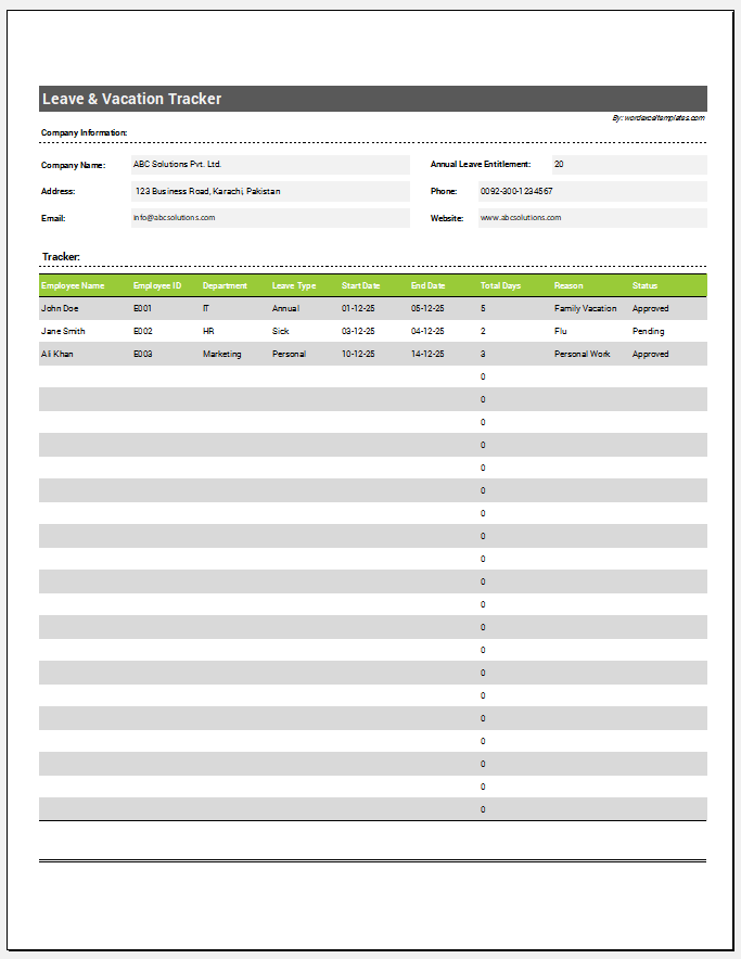 Leave & Vacation Tracker Template