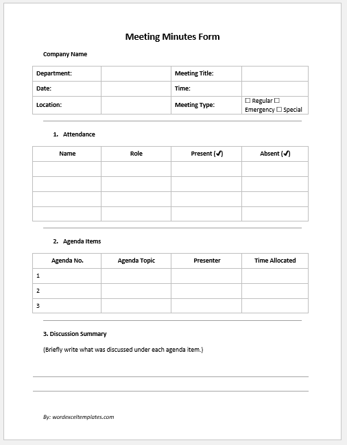 Meeting Minutes Form