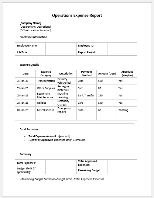Operations Expense Report