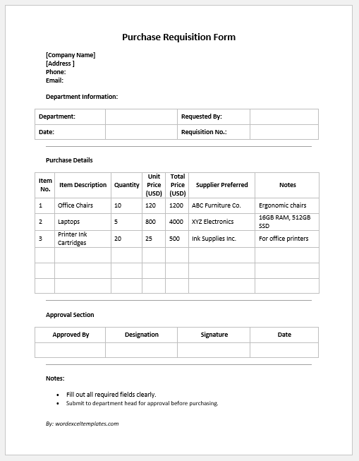 Purchase Requisition Form