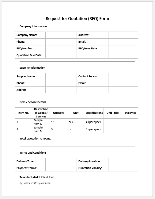 Request for Quotation (RFQ) Form