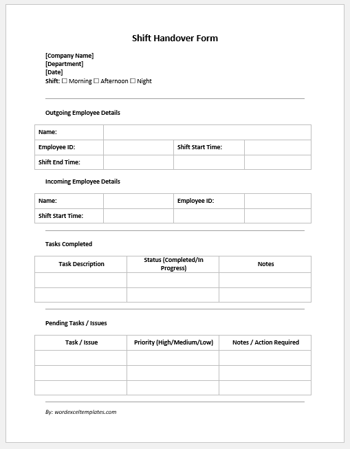 Shift Handover Form