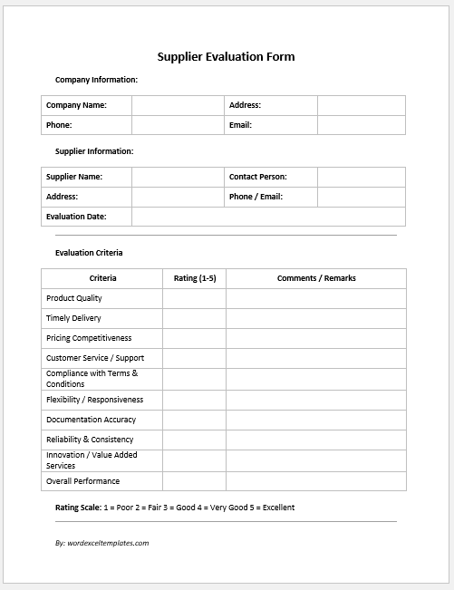 Supplier Evaluation Form