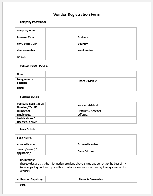 Vendor Registration Form