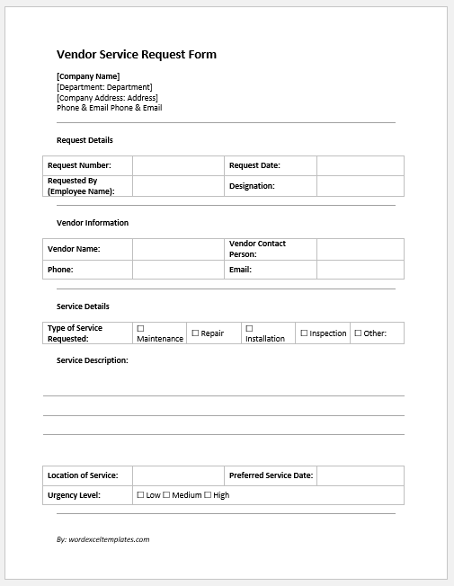 Vendor Service Request Form
