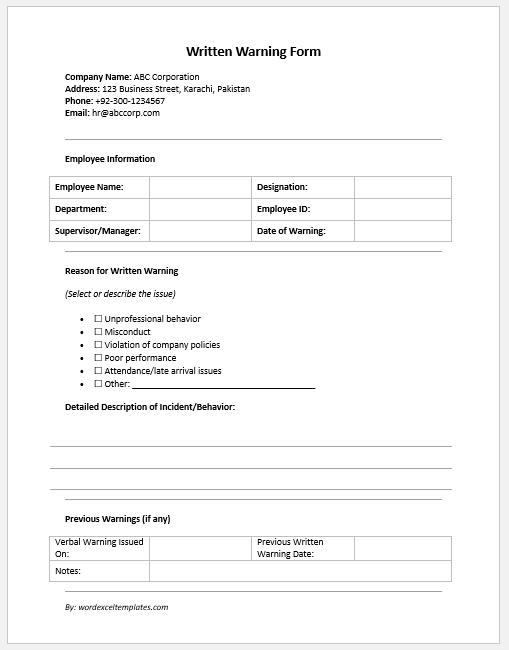 Written Warning Form