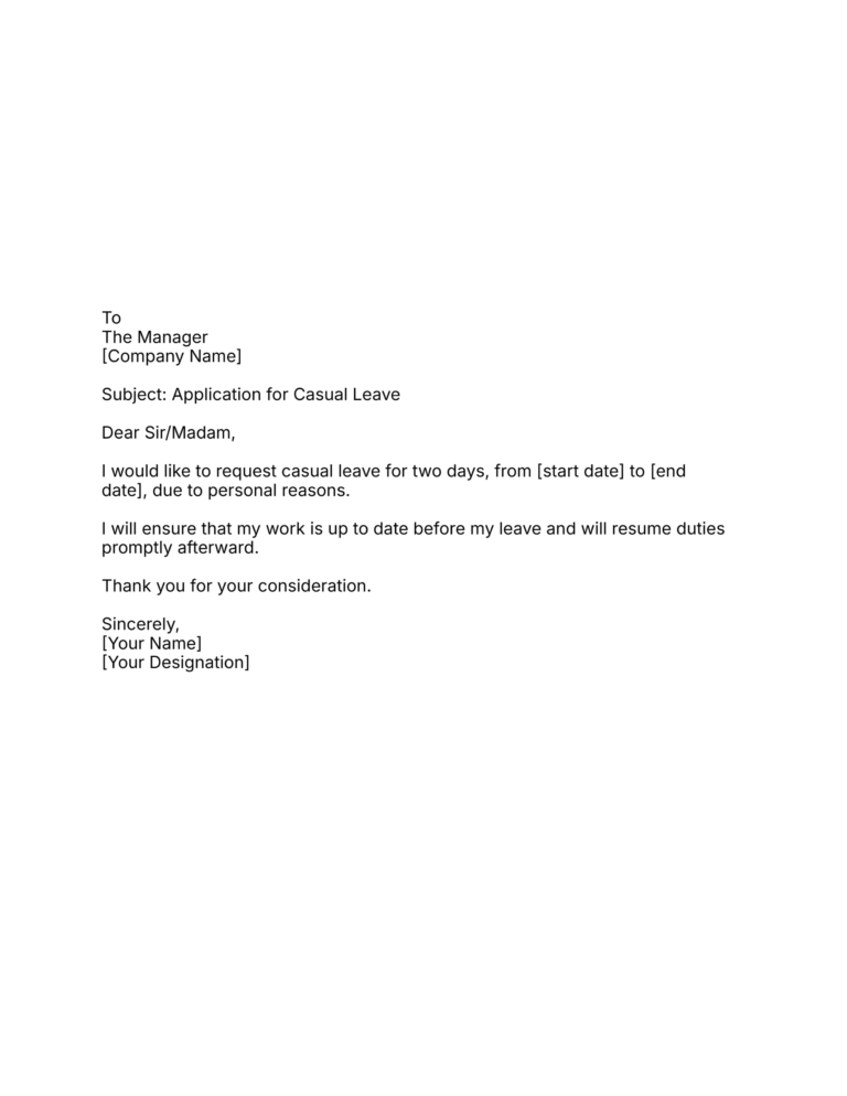 Two-Day Casual Leave Application