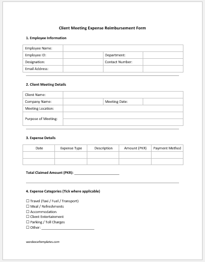 Client Meeting Expense Reimbursement Form