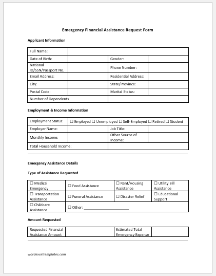 Emergency Financial Assistance Request Form