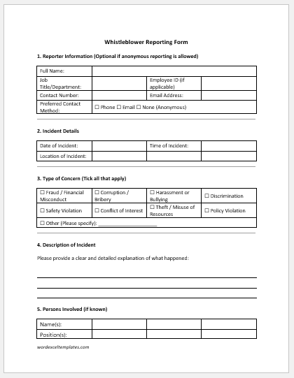 Whistleblower Reporting Form