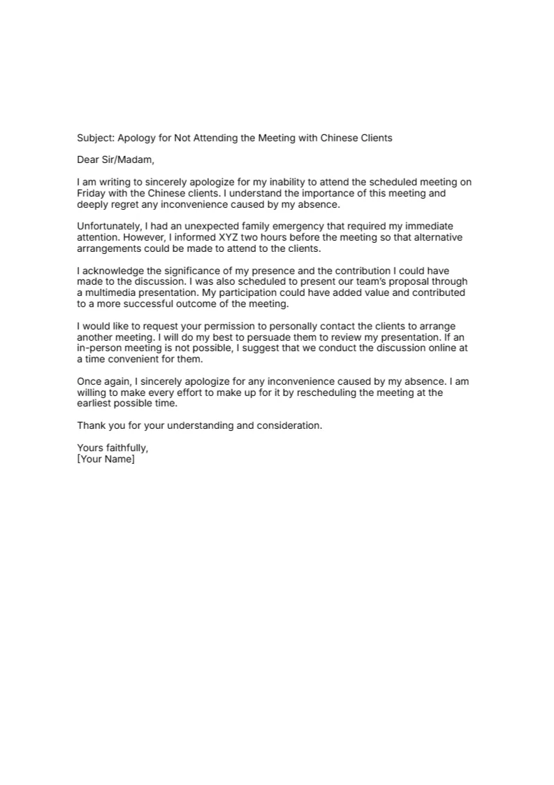 Explanation Letter for not Attending Meeting -Editor