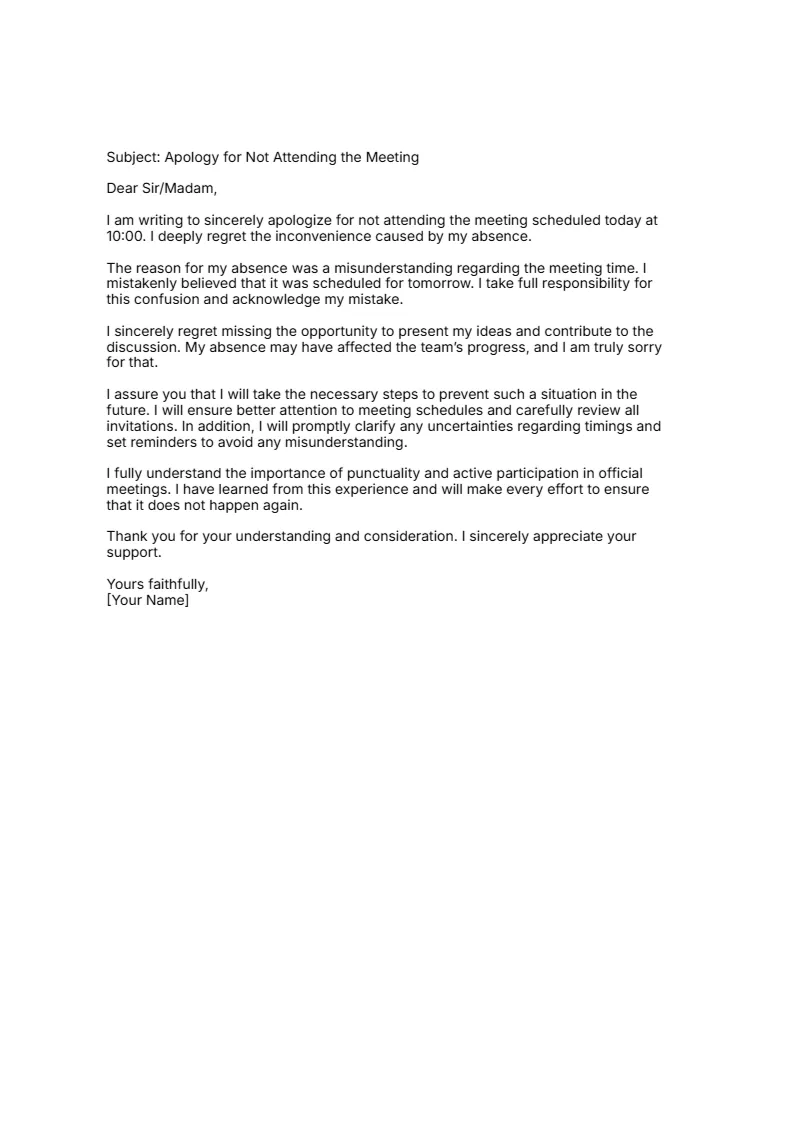 Explanation Letter for not Attending Meeting -Editor