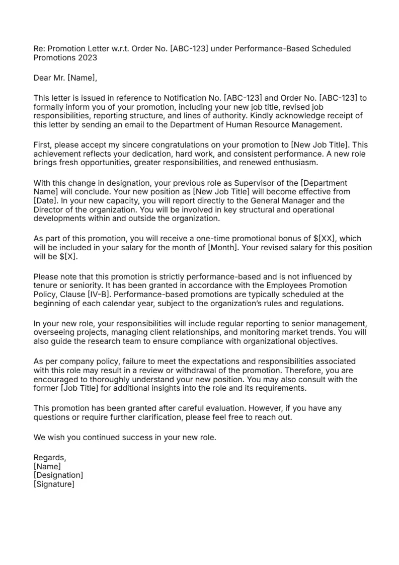 Supervisor Promotion Letter -Editor