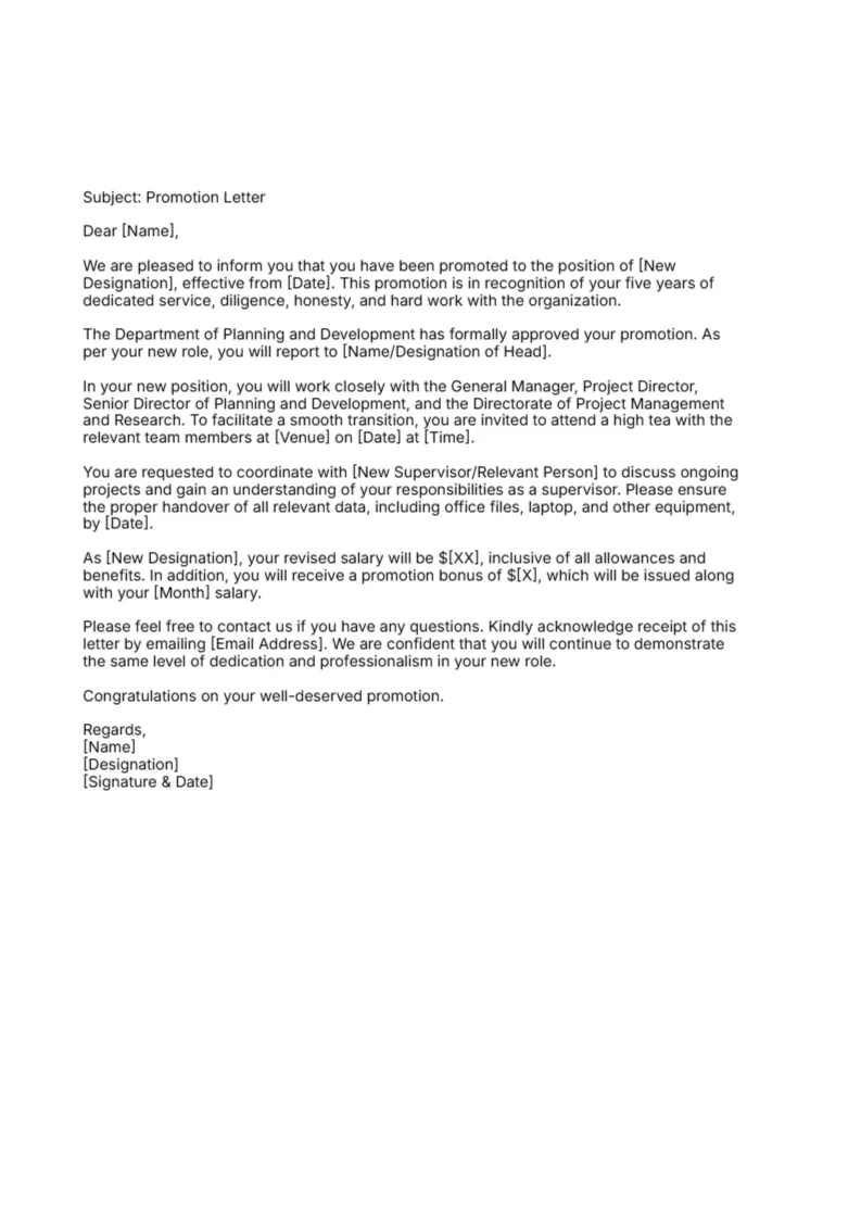 Supervisor Promotion Letter -Editor
