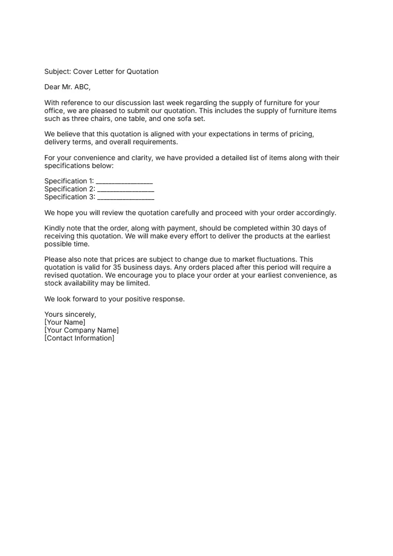 Cover Letter for Quotation to Client -Editor