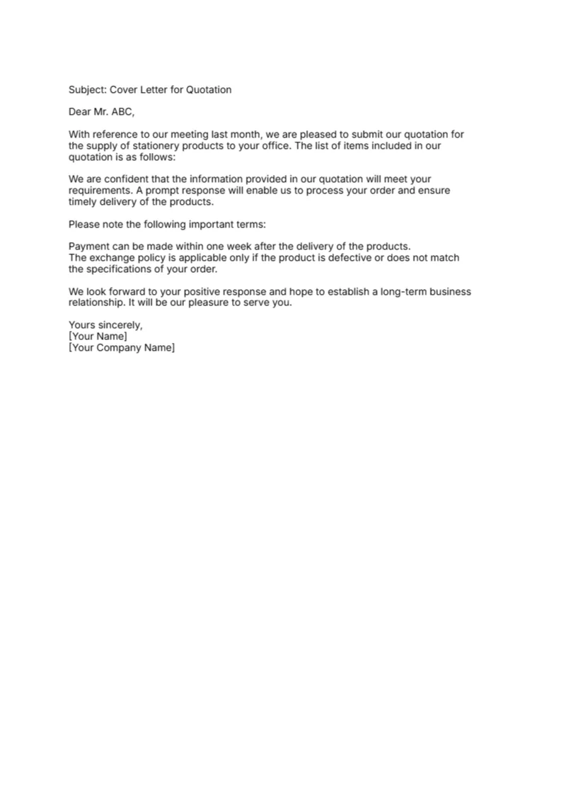 Cover Letter for Quotation to Client -Editor