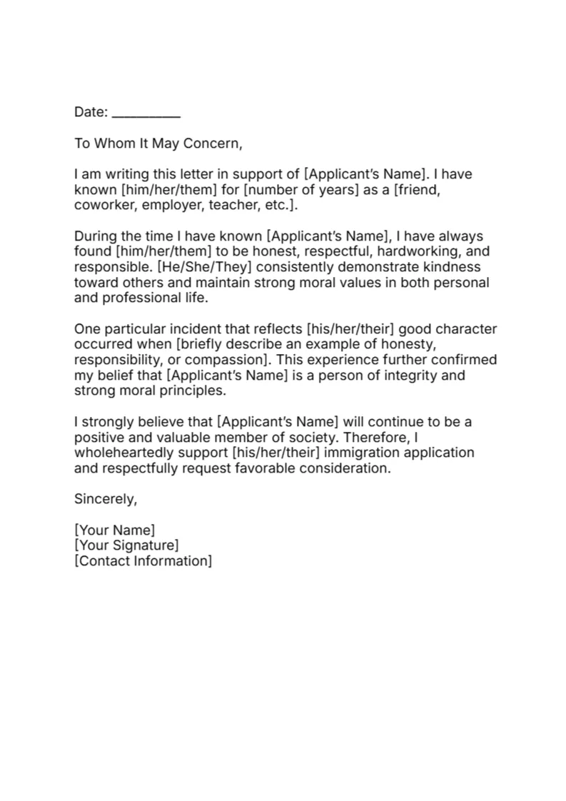 Good Moral Character Letter for Immigration -Editor