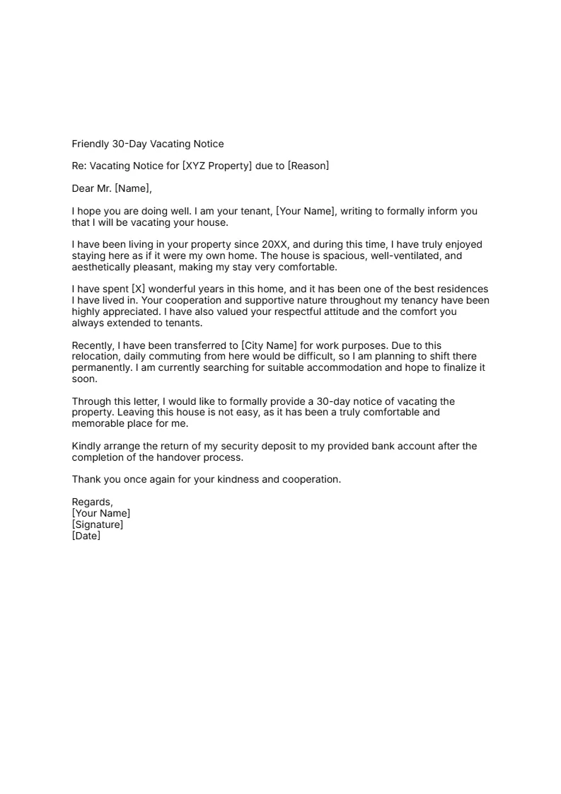 Firendly 30-Day notice to landlord -Editor