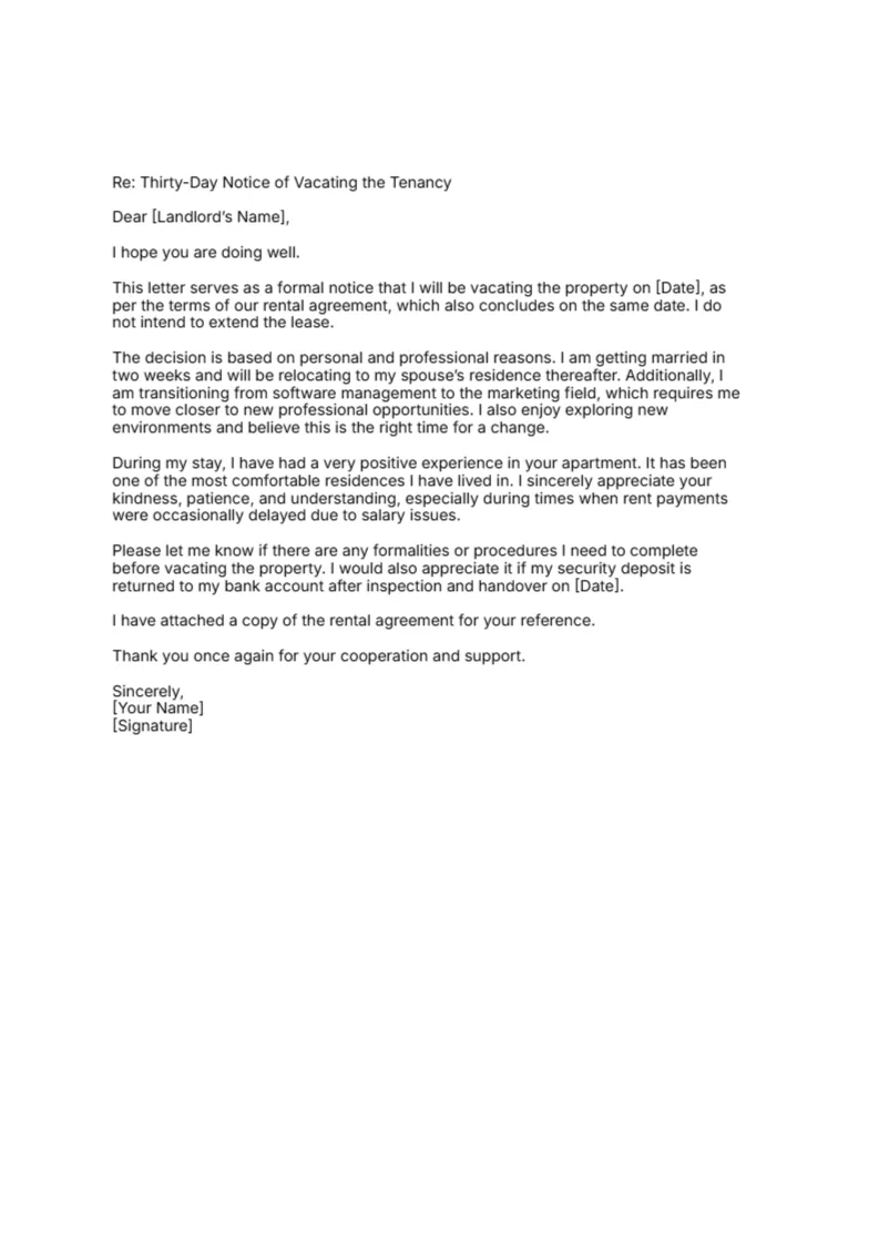 Friendly 30-Day notice to landlord -Editor