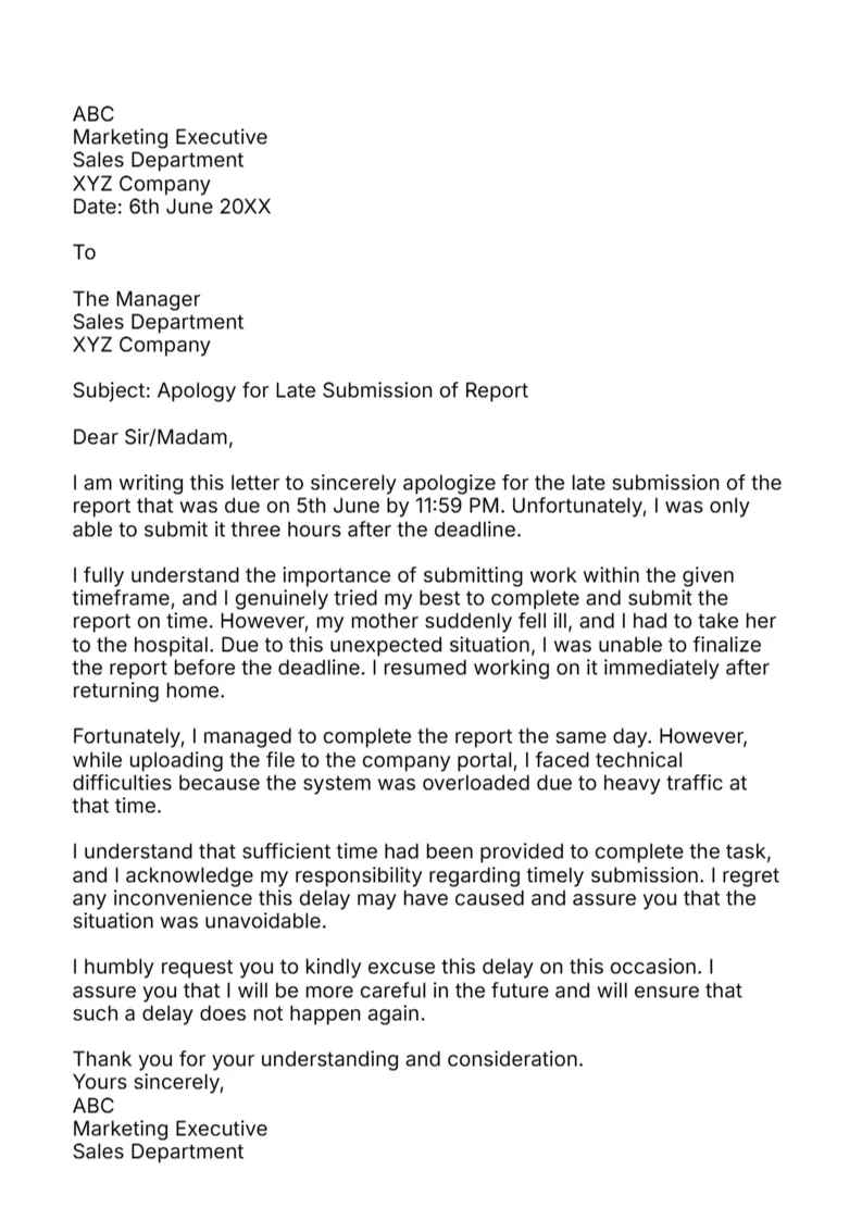 Apology Letter for Being Late in Submission -Editor