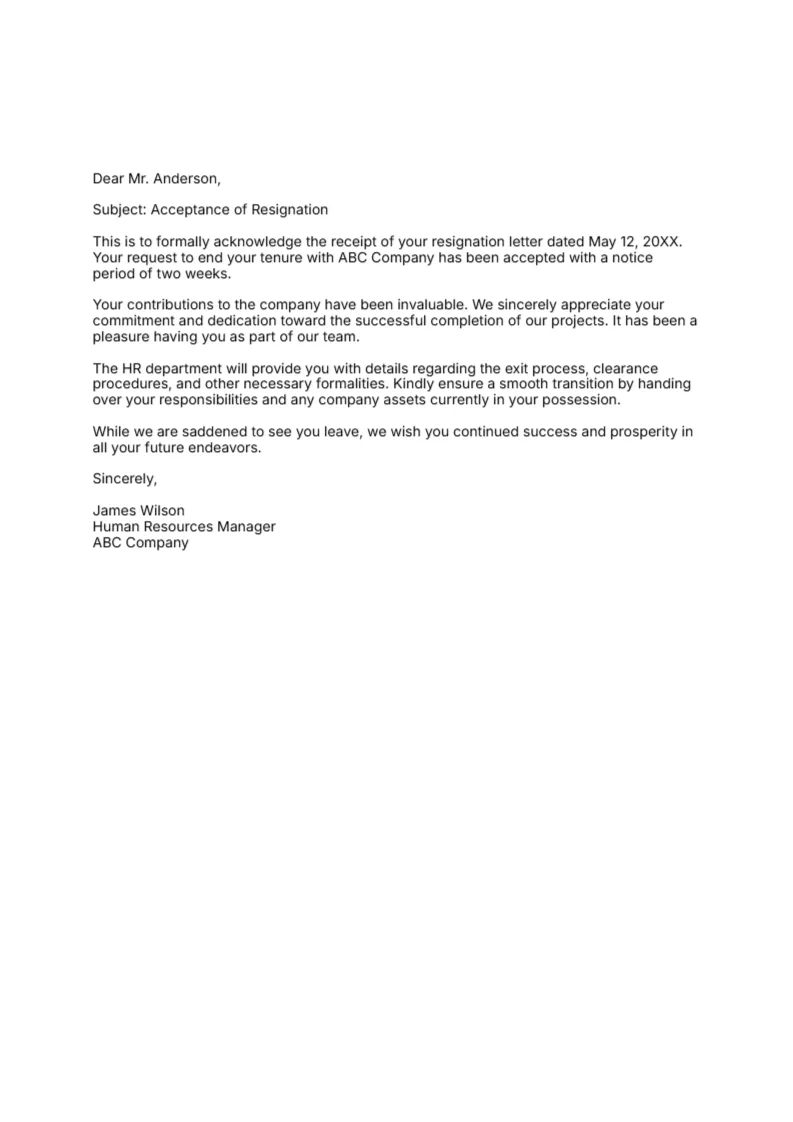 Resignation Acceptance Letter -Editor