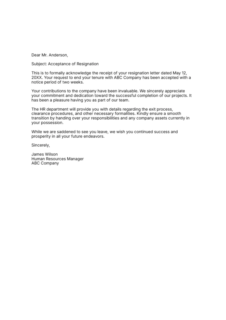 Resignation Acceptance Letter