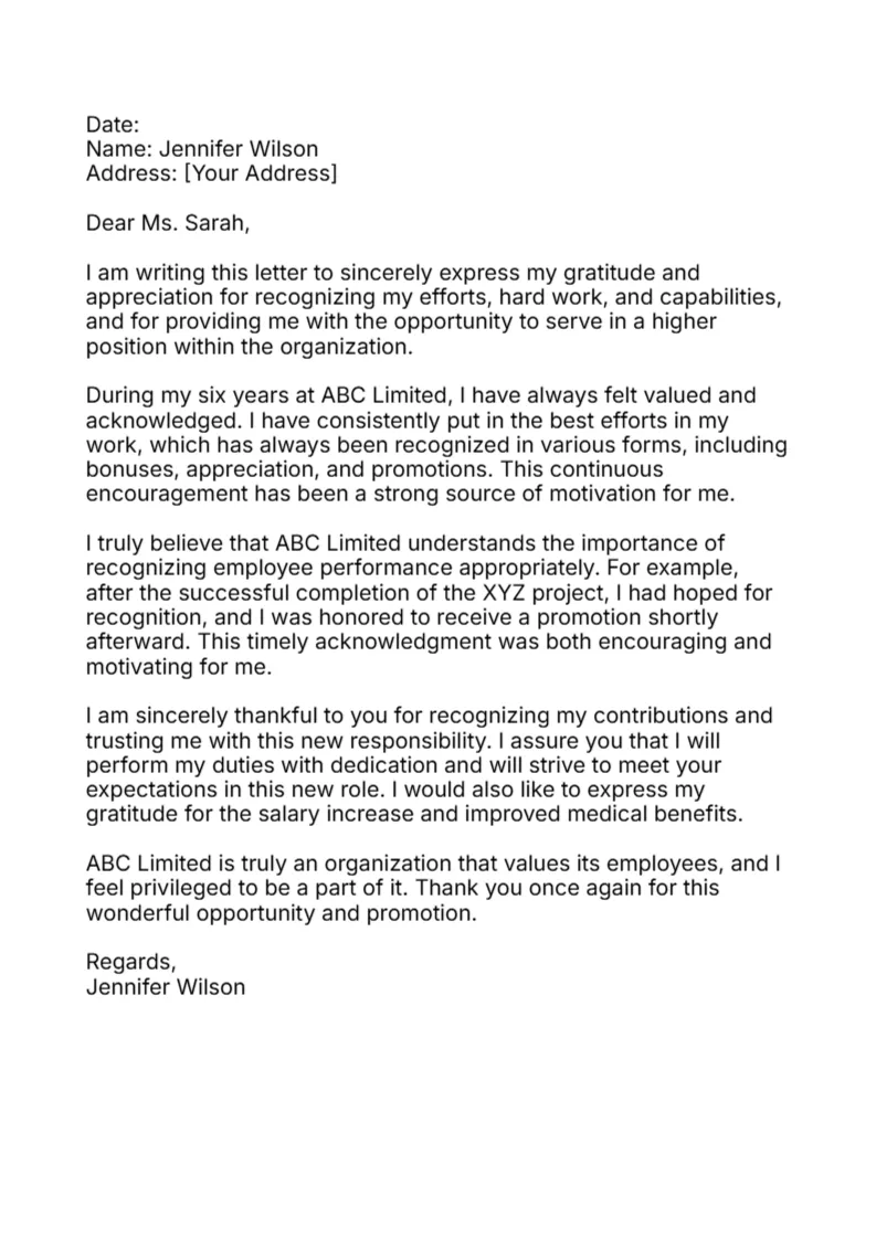 Letter of Gratitude and Appreciation for Promotion -Editor