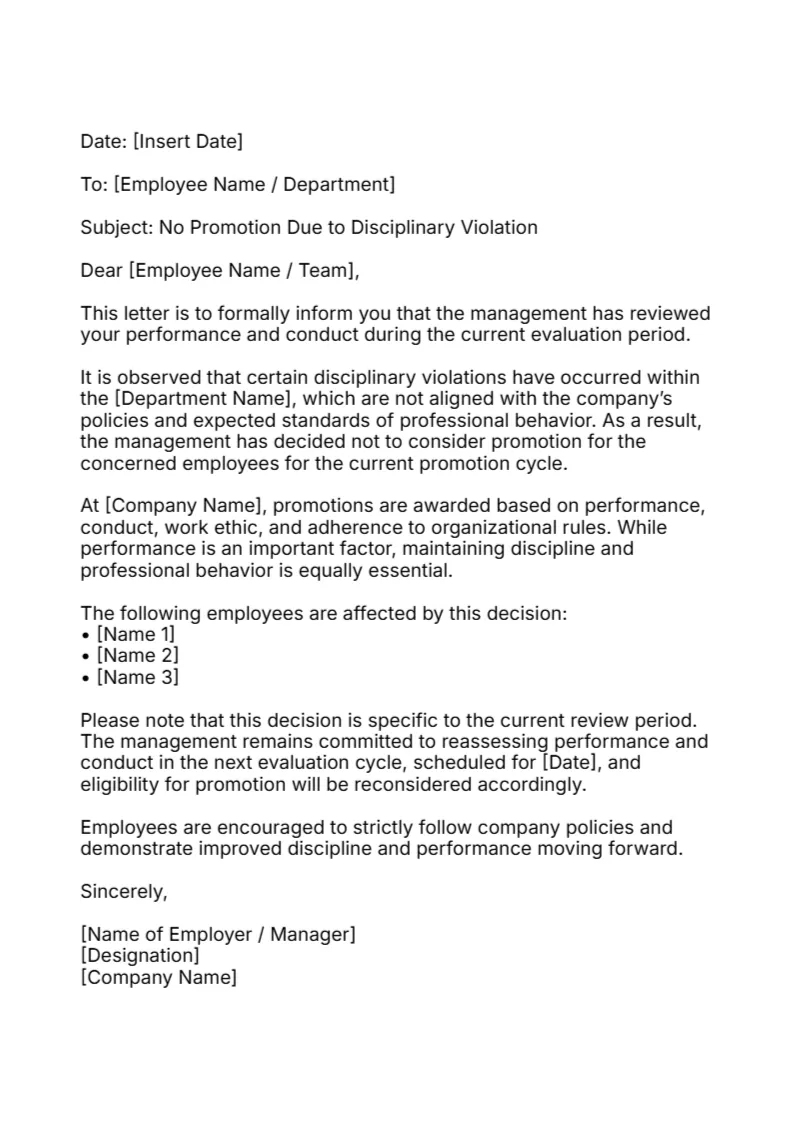 No Promotion Letter for Discipline Violation -Editor