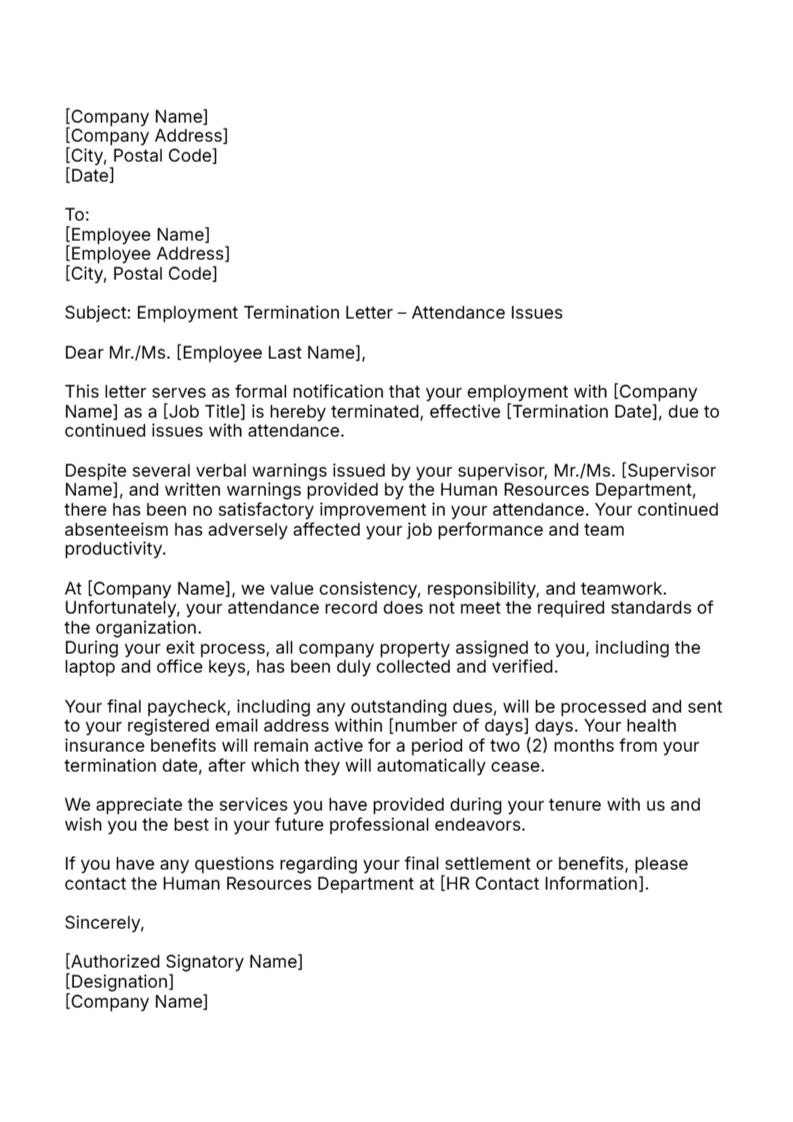 Employment Termination Letter -Editor