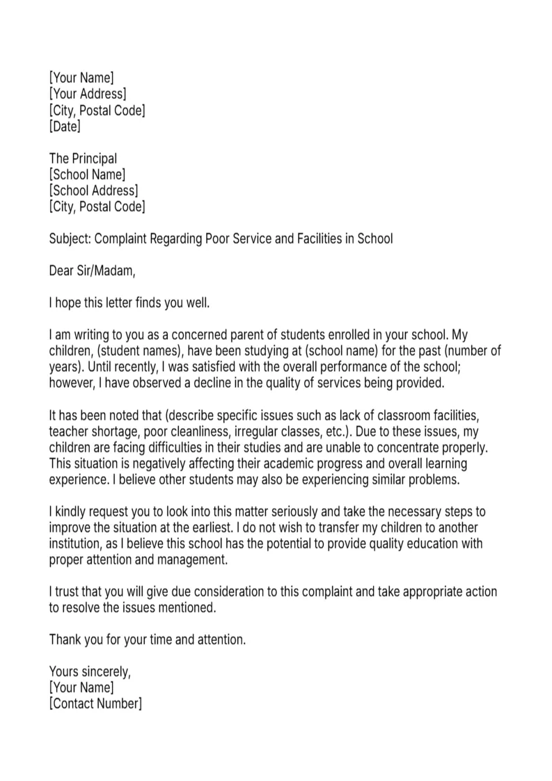 Complaint Letter about Public School Service -Editor
